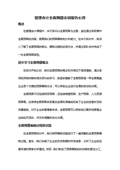 管理会计全面预算实训报告心得