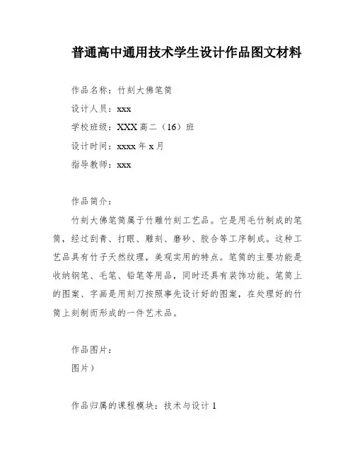 普通高中通用技术学生设计作品图文材料
