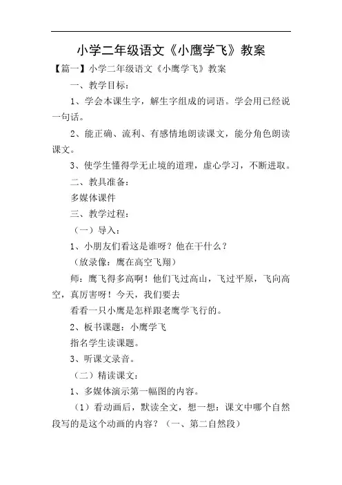 小学二年级语文《小鹰学飞》教案