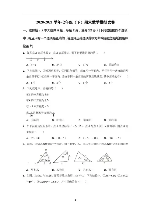 上海市闵行区七年级(下)期末数学模拟试卷