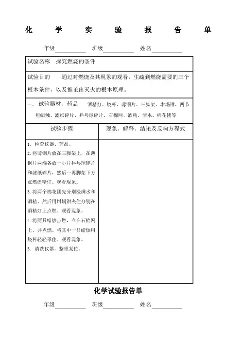 九年级化学实验报告