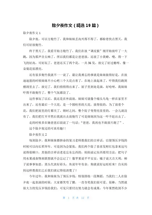 除夕夜作文（精选19篇）