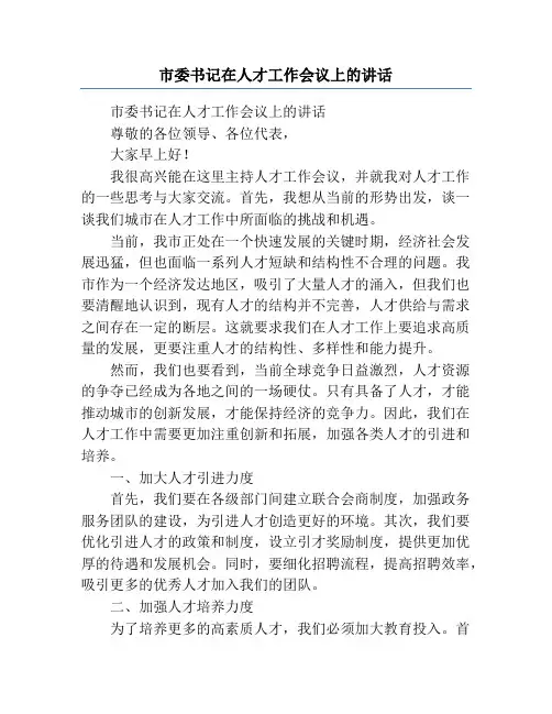 市委书记在人才工作会议上的讲话
