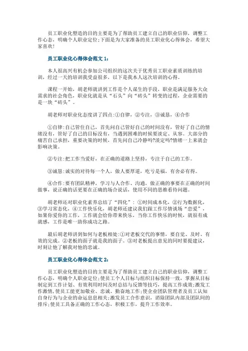 员工职业化心得体会3篇