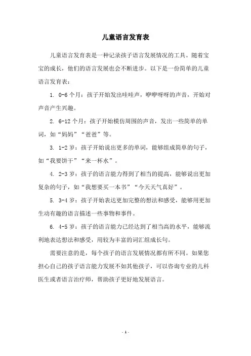 儿童语言发育表