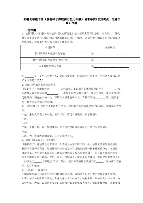 部编七年级下册《骆驼祥子海底两万里七年级》名著导读(含知识点、习题2复习资料