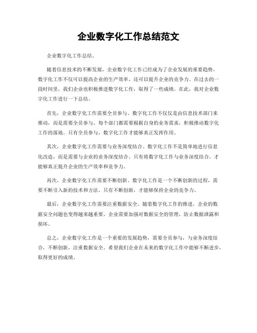 企业数字化工作总结范文