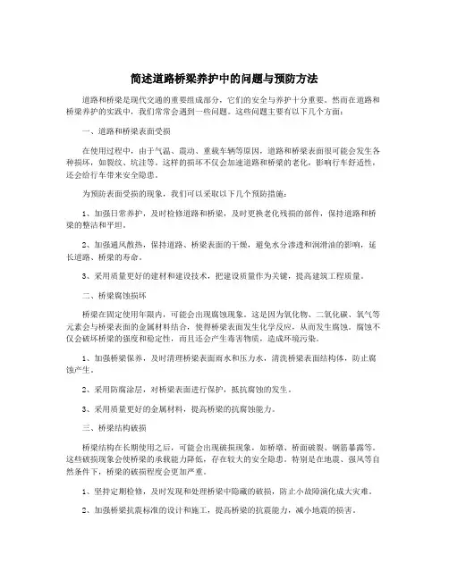 简述道路桥梁养护中的问题与预防方法