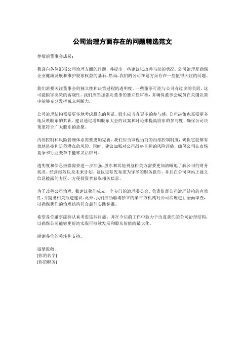 公司治理方面存在的问题
