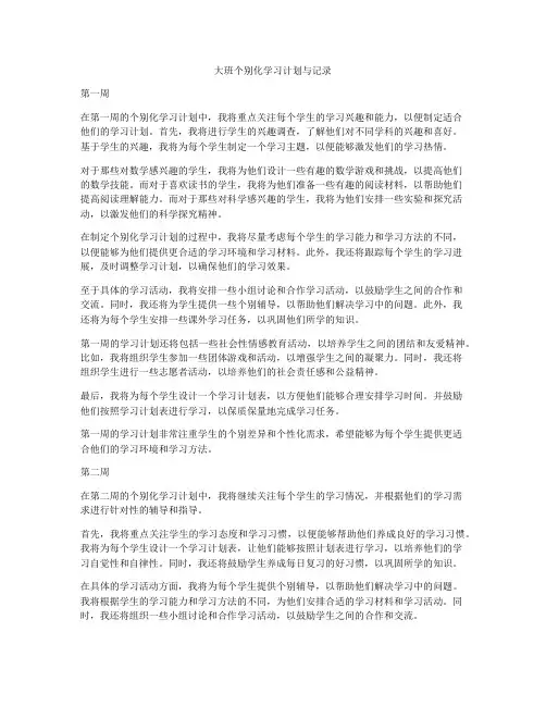 大班个别化学习计划与记录