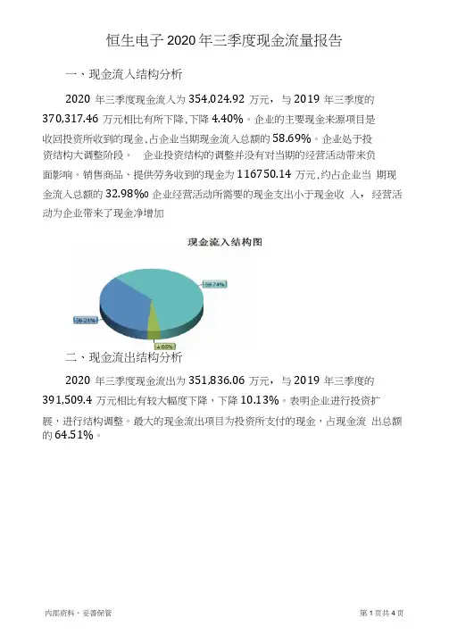 恒生电子2020年三季度现金流量报告