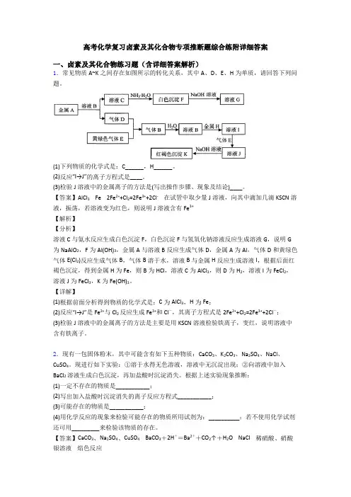 高考化学复习卤素及其化合物专项推断题综合练附详细答案