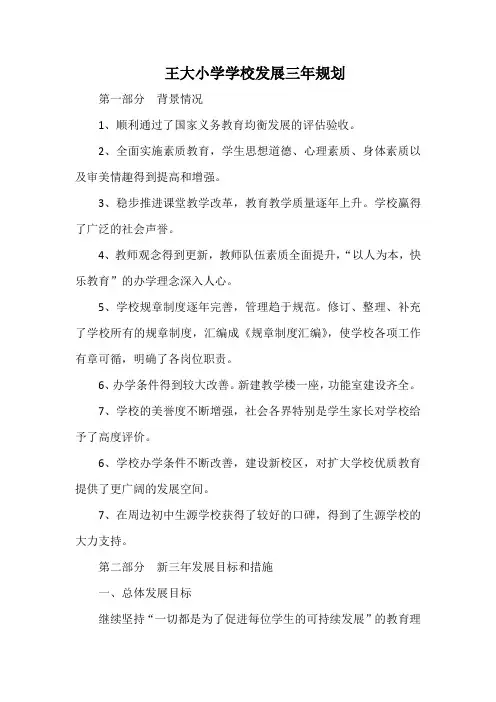 王大小学学校发展三年规划