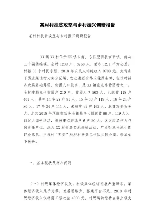 某村村扶贫攻坚与乡村振兴调研报告