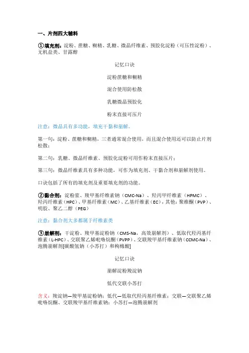 药剂学重点    辅料知识点归纳总结