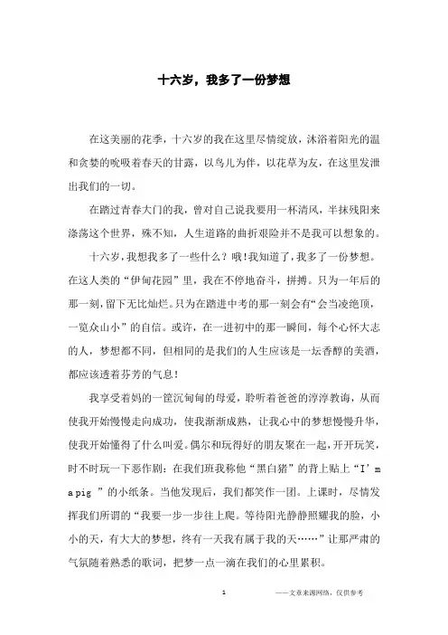十六岁,我多了一份梦想_初中生