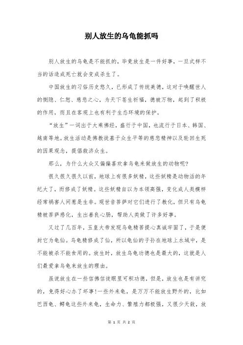 别人放生的乌龟能抓吗