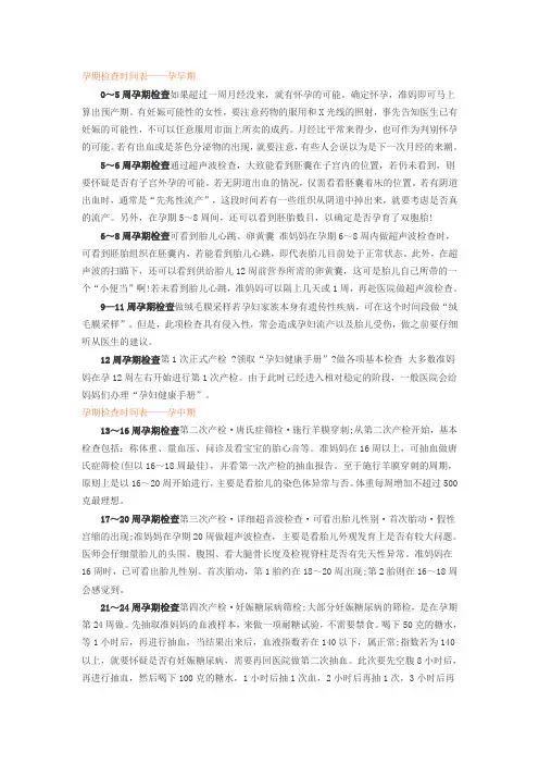 孕期检查时间表