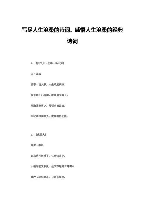 感悟人生沧桑的经典诗词