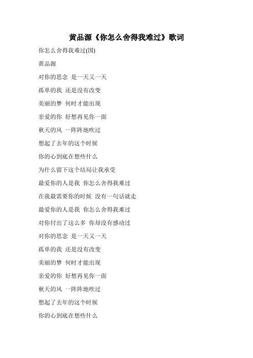 黄品源《你怎么舍得我难过》歌词