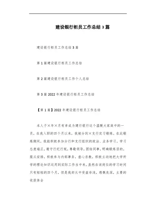 建设银行柜员工作总结3篇