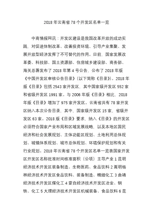 云南省 个开发区名单一览