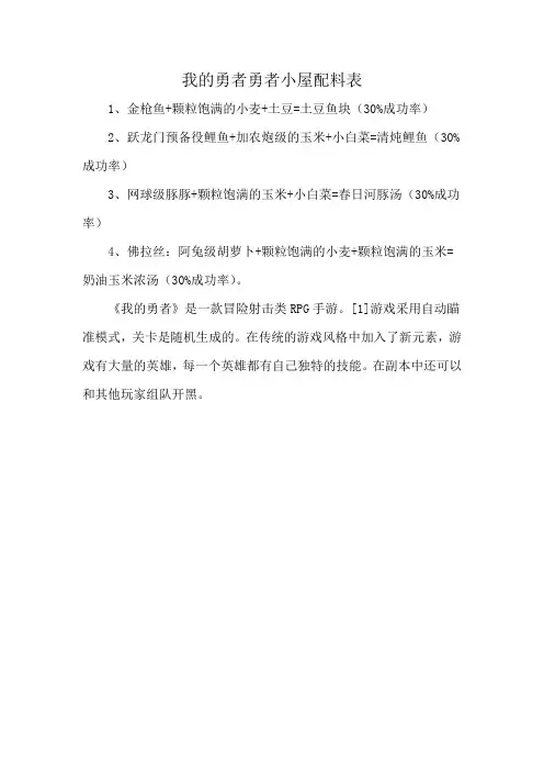 我的勇者勇者小屋配料表