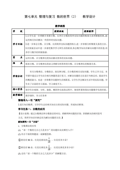 第七单元 整理与复习 数的世界(2)(教学设计)六年级数学上册同步高效课堂系列 苏教版