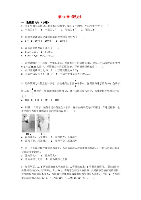八年级物理下册第10章《浮力》单元综合检测(含答案解析)