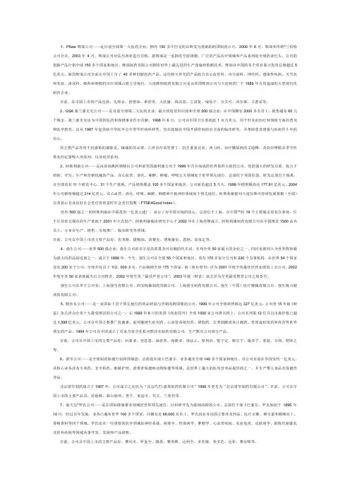 全球前二十医药企业排名