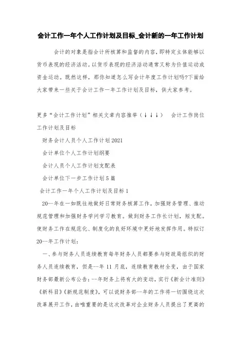 会计工作一年个人工作计划及目标会计新的一年工作计划