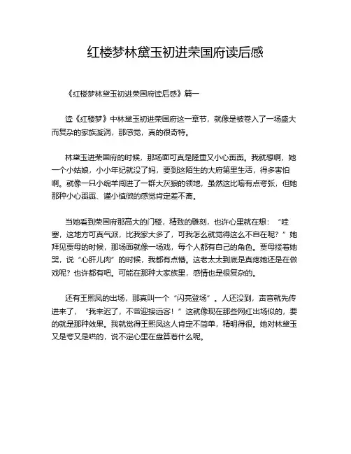 红楼梦林黛玉初进荣国府读后感