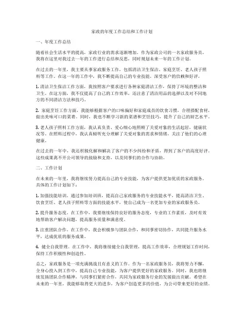 家政的年度工作总结和工作计划