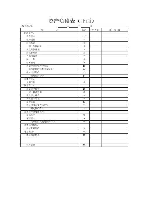 资产负债表格式