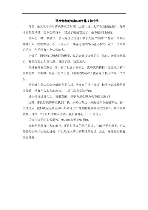 寻找青春的答案600字作文初中生