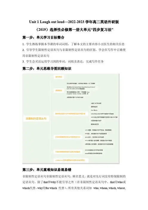 外研版(2019)选择性必修第一册Unit 1 Laugh out loud 大单元四步复习法素材