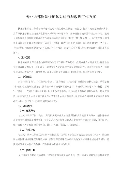 专业内部质量保证体系诊断与改进工作方案