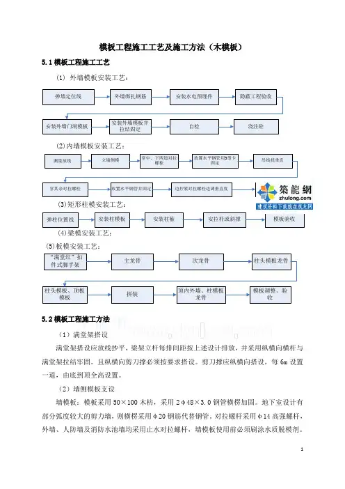 模板工程施工工艺及施工方法(木模板)