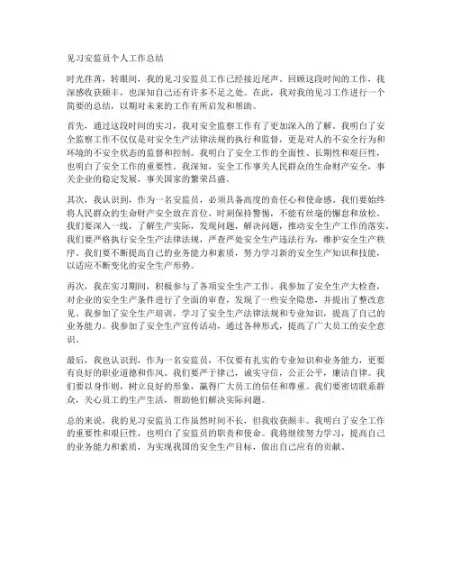 见习安监员个人工作总结