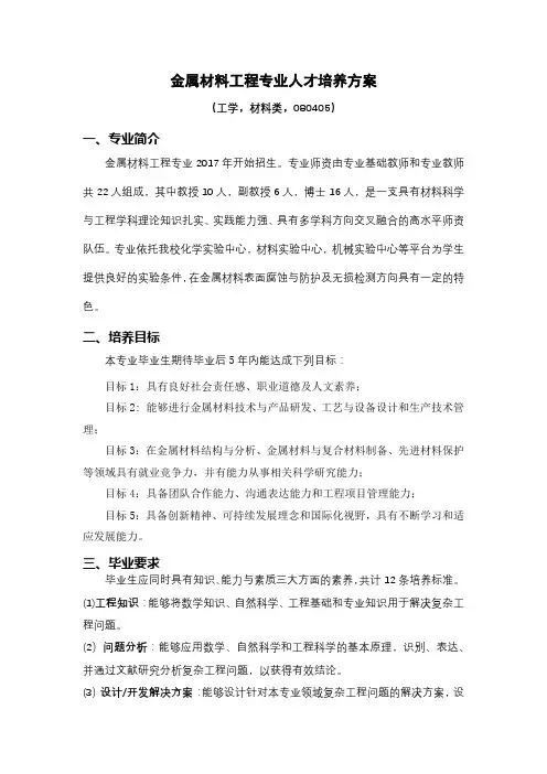 金属材料工程专业人才培养方案【模板】