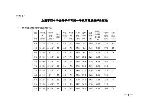 2011上海中考体育标准