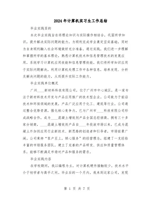 2024年计算机实习生工作总结（四篇）
