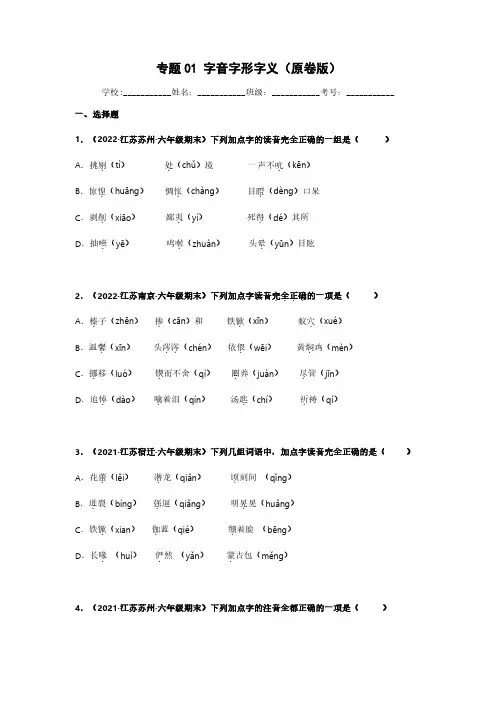 专题01 字音字形字义辨析-语文专项训练试卷(原卷版)