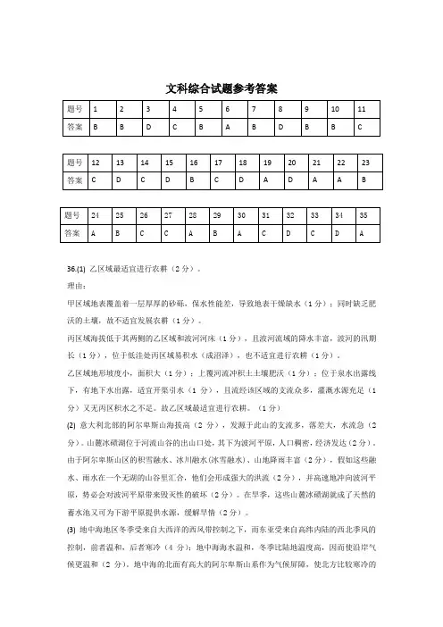 2011届武汉市武昌区高三五月文综参考答案