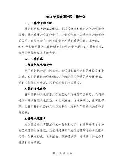 2023年共青团社区工作计划