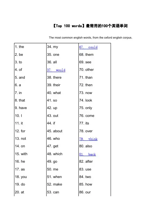 英文最常用的100个单词TOP100Words