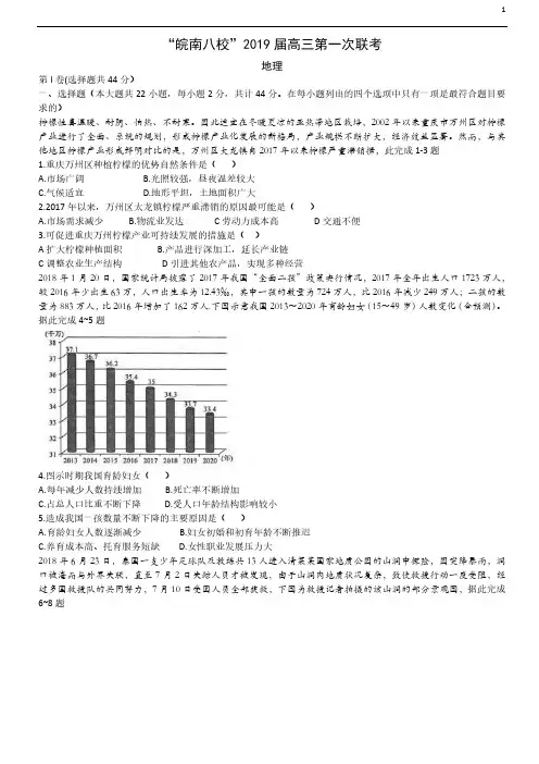 2019年皖八一模