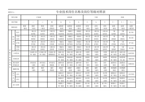 专业技术岗位名称及岗位等级对照表(附件6)