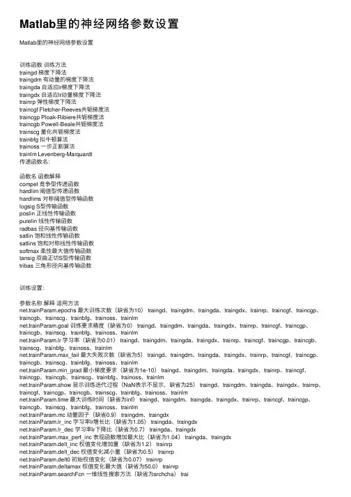 Matlab里的神经网络参数设置