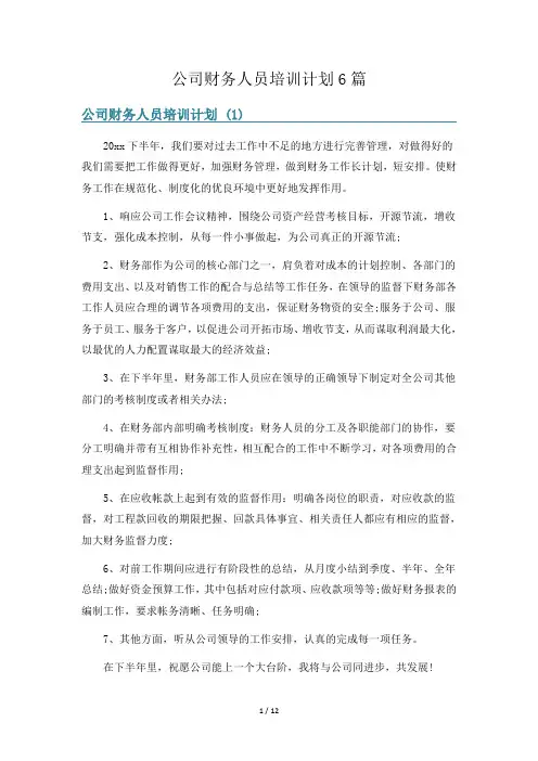 公司财务人员培训计划6篇